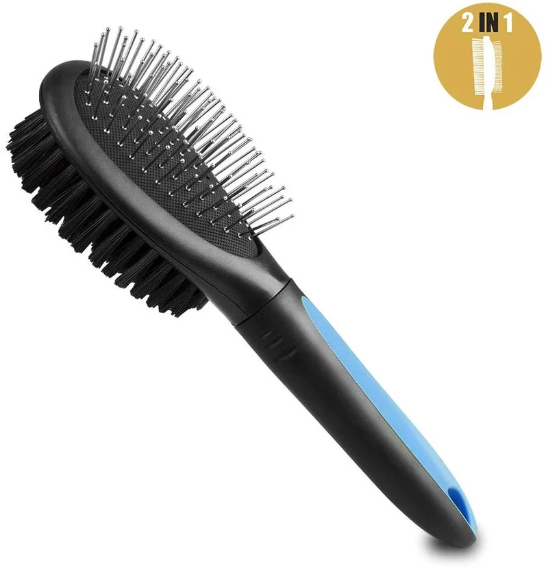 BV Cepillo para perro y gato, peine para aseo de mascotas, cerdas de 2 lados y pines para perros de pelo largo y corto, eliminando pelos