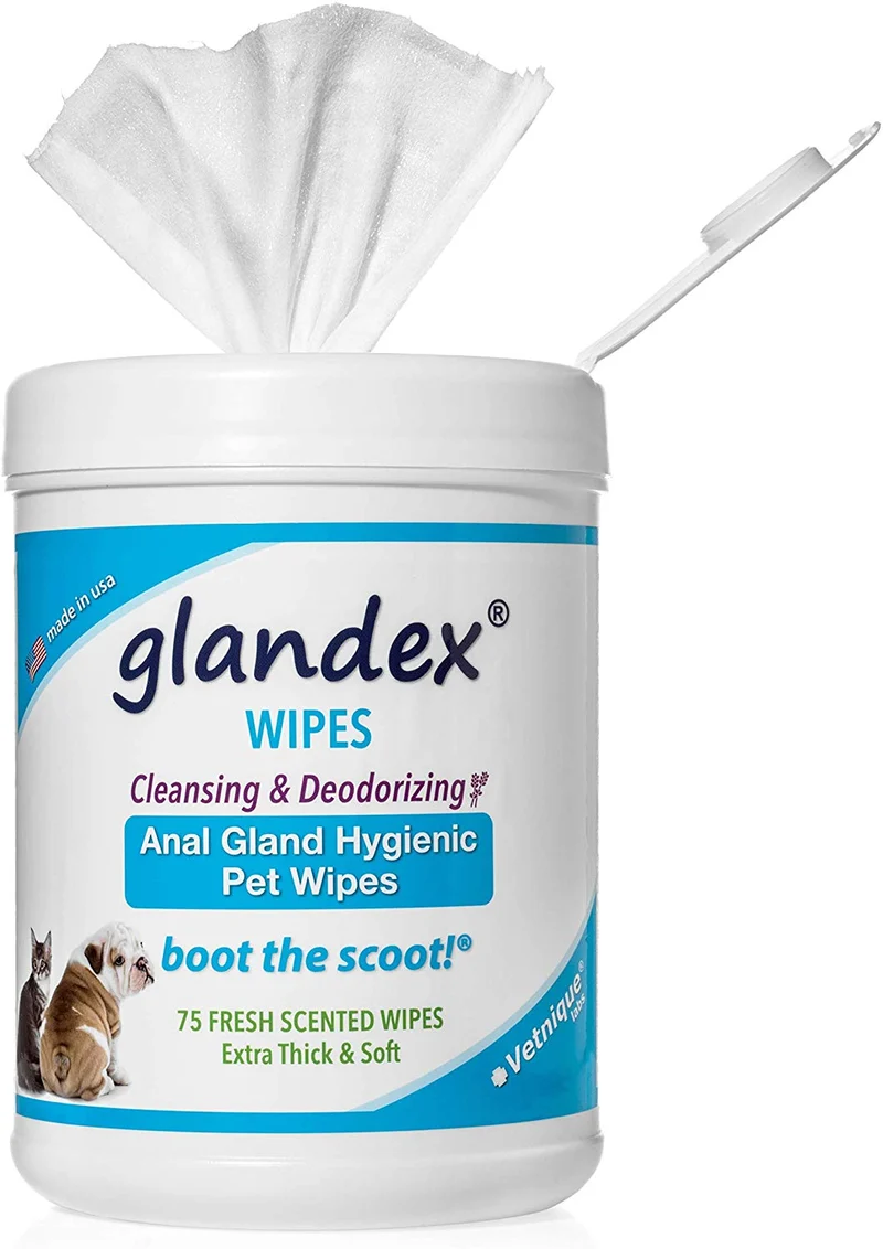 Glandex - Toallitas higiénicas para mascotas, limpieza y desodorizante, para perros y gatos con vitamina E, acondicionadores de piel y aloe