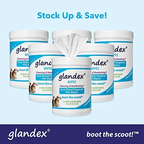 Glandex - Toallitas higiénicas para mascotas, limpieza y desodorizante, para perros y gatos con vitamina E, acondicionadores de piel y aloe