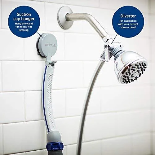 Accesorio para ducha para mascota Waterpik PPR-252 para uso en interiores o exteriores, 13 pulgadas, Azul/Gris.