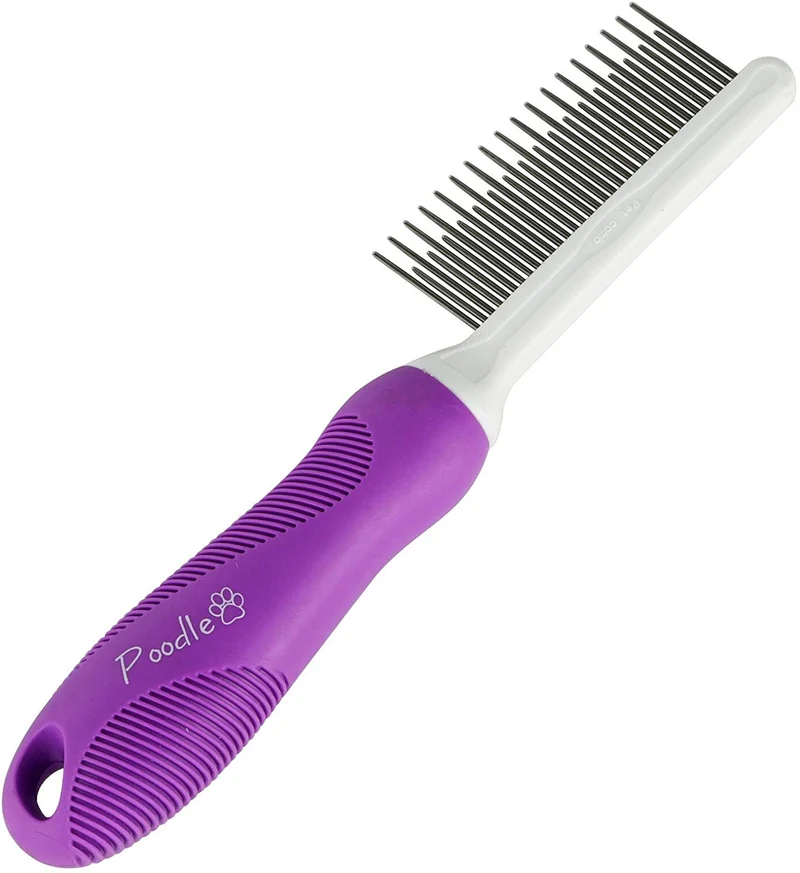 Peine desenredante para mascotas con dientes largos y cortos de acero inoxidable para eliminar la piel mate, nudos y enredos - Accesorios de herramienta desenredante para seguridad y suavidad DIY perro y gato Grooming Comb
