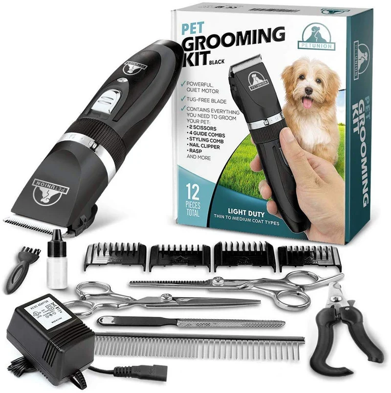 Pet Union Professional Dog Grooming Kit - Rechargeable, Cordless Pet Grooming Clippers & Complete Set of Dog Grooming Tools. Low Noise & Suitable for Dogs, Cats and Other Pets