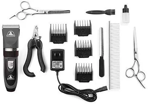 Pet Union Professional Dog Grooming Kit - Rechargeable, Cordless Pet Grooming Clippers & Complete Set of Dog Grooming Tools. Low Noise & Suitable for Dogs, Cats and Other Pets