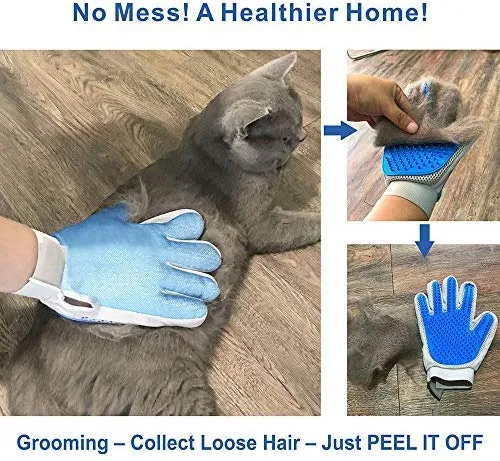 Pet Hair Remover Glove - Gentle Pet Grooming Glove Brush - Efficient Deshedding Glove - Massage Mitt with Enhanced Five Finger Design - Perfect for Dogs & Cats with Long & Short Fur - 1 Pack