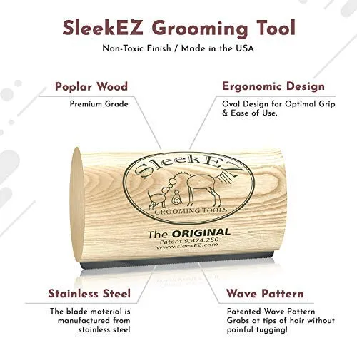 SleekEZ - Herramienta de aseo original para perros, gatos y caballos - Cepillo para pelo corto y largo - Elimina sin dolor el 95% del pelo suelto, piel y suciedad - fácil de limpiar - fabricado en Estados Unidos