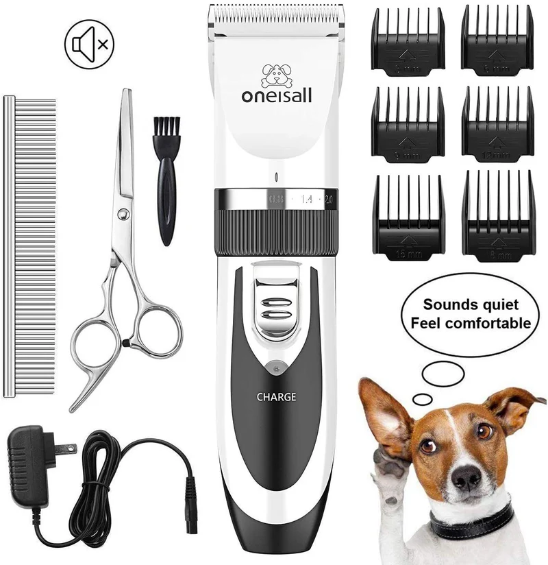 Kit de Corte para mascotas, bajo nivel de ruido Oneisall perro y gato, eléctrico, recargable e inalámbrico Set de cortauñas