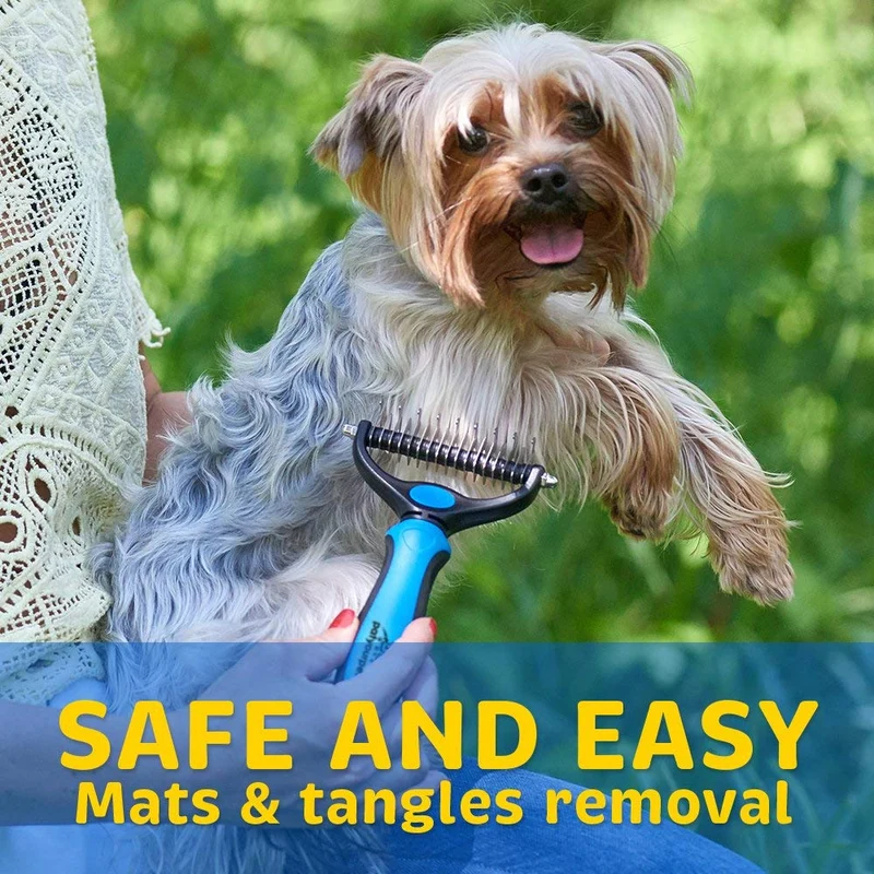 Herramienta para aseo de mascota – Peine de dos lados para gatos y perros – Peine desenredante seguro para fácil eliminación de marañas y enredos – No más desprendimiento desagradable y pelo volando