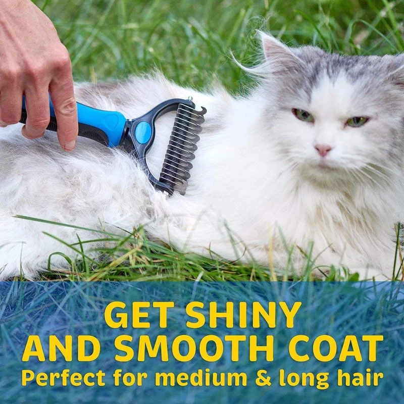 Herramienta para aseo de mascota – Peine de dos lados para gatos y perros – Peine desenredante seguro para fácil eliminación de marañas y enredos – No más desprendimiento desagradable y pelo volando
