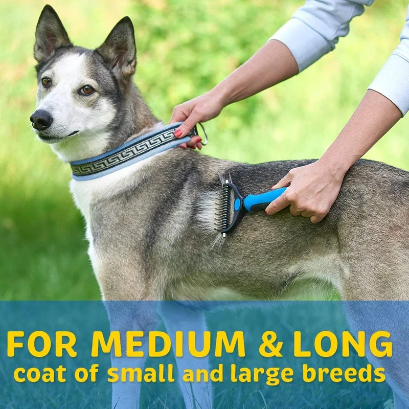 Herramienta para aseo de mascota – Peine de dos lados para gatos y perros – Peine desenredante seguro para fácil eliminación de marañas y enredos – No más desprendimiento desagradable y pelo volando