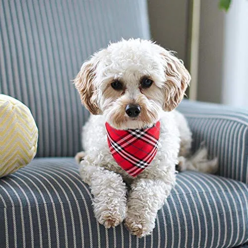 Collar con lazo para perro con campana, bandana clásica a cuadros, baberos triangulares, accesorios para bufanda, paquete de 2 lazos, para cachorros y gatos