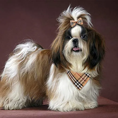 Collar con lazo para perro con campana, bandana clásica a cuadros, baberos triangulares, accesorios para bufanda, paquete de 2 lazos, para cachorros y gatos