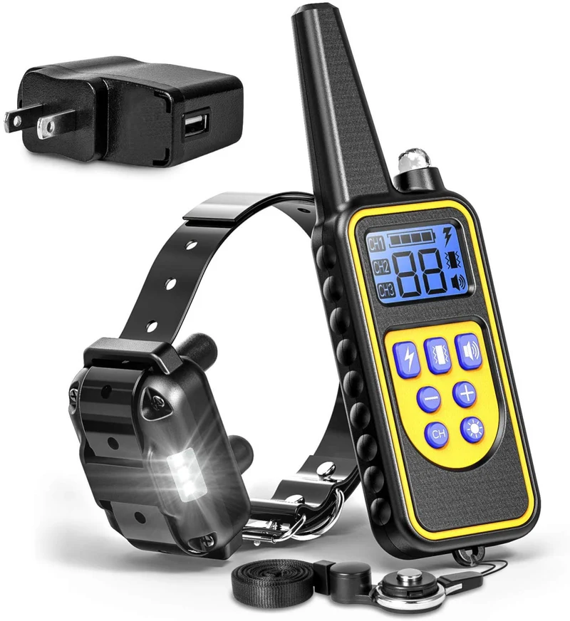 F-color collar de entrenamiento para perro, recargable e impermeable, collar de choque para perros con mando a distancia, 2600 pies, con luz LED vibrante de choque 4 modos para perros pequeños, medianos y grandes, color negro