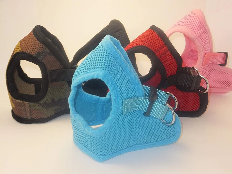 Arnés para perros de malla suave, cómodo para razas pequeñas, cachorros, juguetes, de 2 a 16 lb, en color rosa bebé, azul, negro, rojo, camuflado en tamaño pequeño, mediano, grande y extra grande