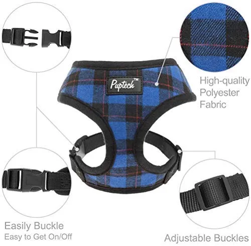 PUPTECK Arnés de malla suave para perro con correa – Chaleco de paseo acolchado a cuadros ajustable para cachorro sin arneses – Chaleco para mascotas