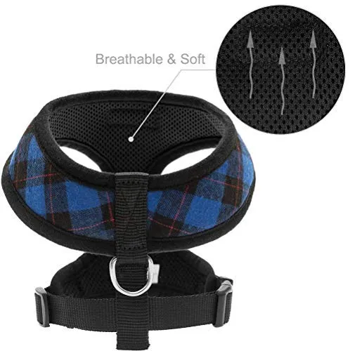 PUPTECK Arnés de malla suave para perro con correa – Chaleco de paseo acolchado a cuadros ajustable para cachorro sin arneses – Chaleco para mascotas