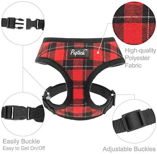 PUPTECK Arnés de malla suave para perro con correa – Chaleco de paseo acolchado a cuadros ajustable para cachorro sin arneses – Chaleco para mascotas