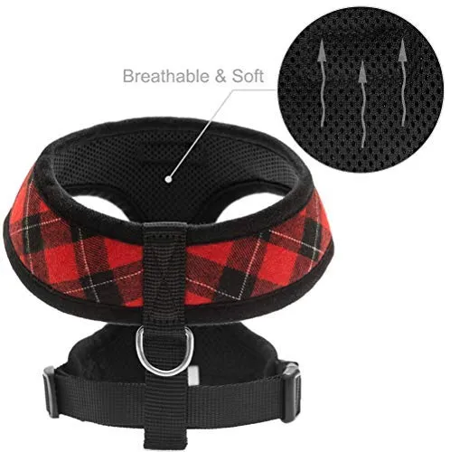 PUPTECK Arnés de malla suave para perro con correa – Chaleco de paseo acolchado a cuadros ajustable para cachorro sin arneses – Chaleco para mascotas