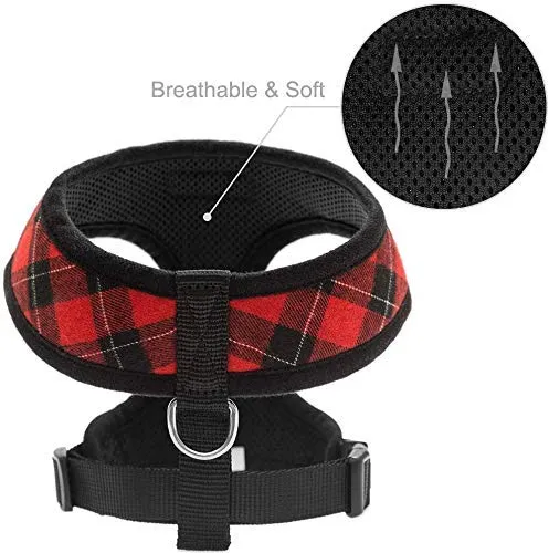 PUPTECK Arnés de malla suave para perro con correa – Chaleco de paseo acolchado a cuadros ajustable para cachorro sin arneses – Chaleco para mascotas