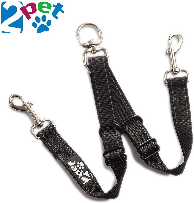 2PET - Acoplador de correa ajustable sin enredos para perro, correa ideal para 2 perros, extensión para perros, olvídate de los desordenados paseos enredados de perros, color negro ébano