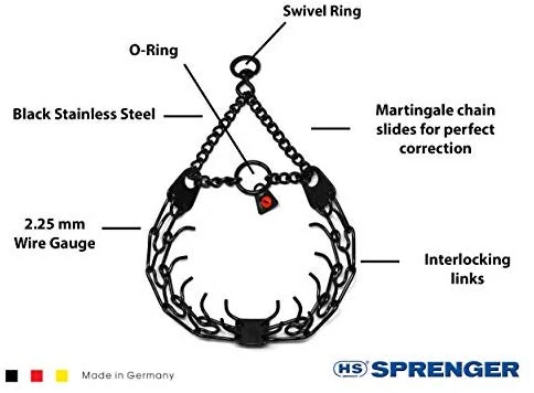 Herm Sprenger - Collar de entrenamiento para perro de acero inoxidable negro con cuello giratorio ultra Plus para mascotas, collar sin tirones para perros, collar de entrenamiento antitirones fabricado en Alemania