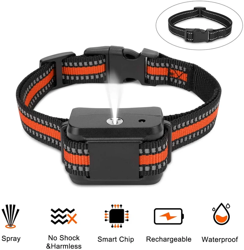 Zeonetak collar de corteza en spray para entrenamiento de perro, Citronella Control Stop ladrando collar para perros pequeño, mediano, grande, ajustable, recargable, impermeable, sin golpes y humanos