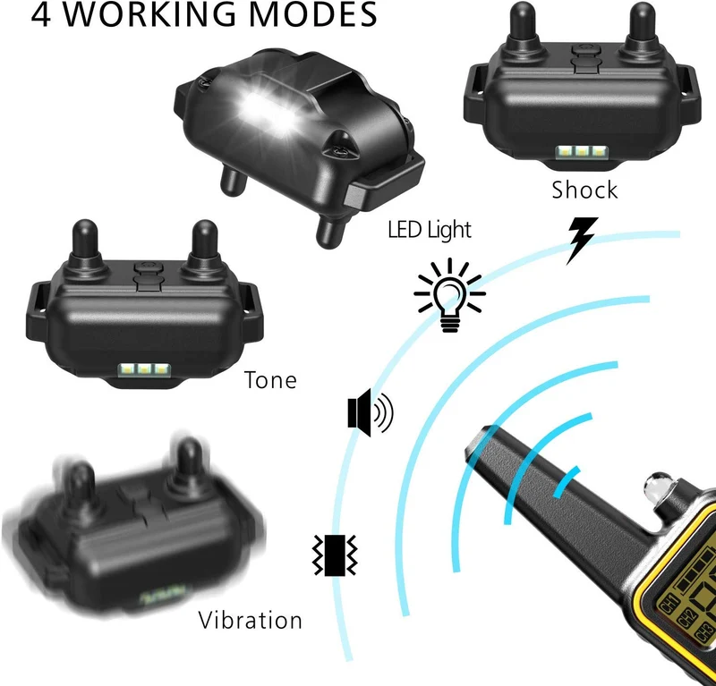F-color collar de entrenamiento para perro, recargable e impermeable, collar de choque para perros con mando a distancia, 2600 pies, con luz LED vibrante de choque 4 modos para perros pequeños, medianos y grandes, color negro