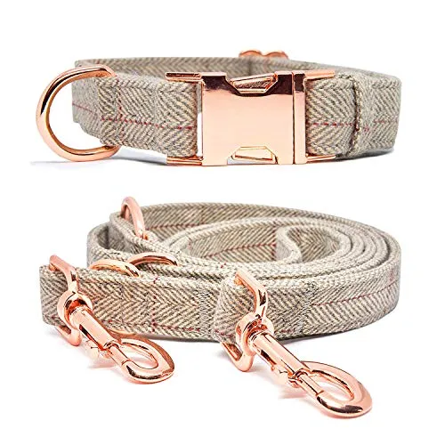 KUYOUGOU - Collar y correa para perro (6.6 ft), diseño elegante con juego de oro rosa, 3 longitudes ajustables, para perros pequeños a grandes