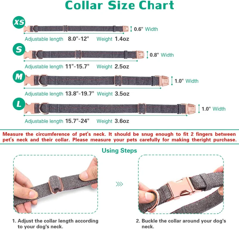 KUYOUGOU - Collar y correa para perro (6.6 ft), diseño elegante con juego de oro rosa, 3 longitudes ajustables, para perros pequeños a grandes