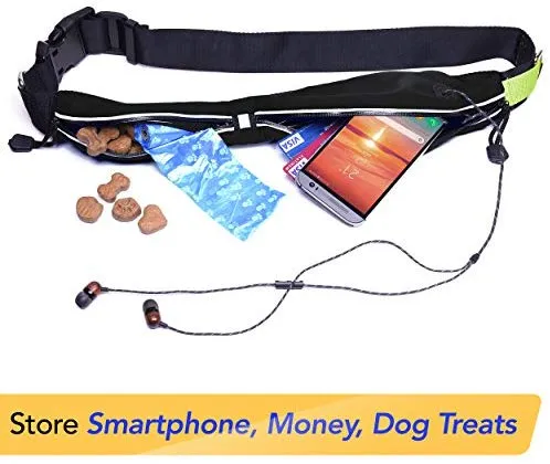 Paw Lifestyles Correa para perro retráctil con manos libres, con funda para smartphone, correa de cintura elástica de doble asa para perros grandes de hasta 150 libras