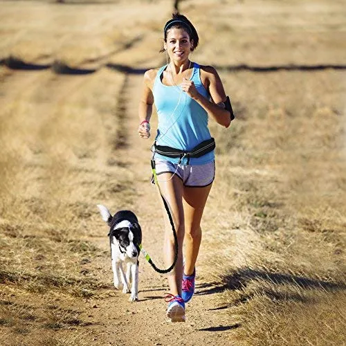 Paw Lifestyles Correa para perro retráctil con manos libres, con funda para smartphone, correa de cintura elástica de doble asa para perros grandes de hasta 150 libras