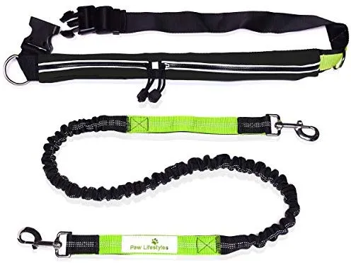Paw Lifestyles Correa para perro retráctil con manos libres, con funda para smartphone, correa de cintura elástica de doble asa para perros grandes de hasta 150 libras