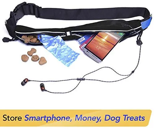 Paw Lifestyles Correa para perro retráctil con manos libres, con funda para smartphone, correa de cintura elástica de doble asa para perros grandes de hasta 150 libras