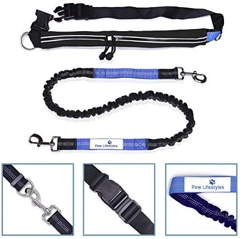 Paw Lifestyles Correa para perro retráctil con manos libres, con funda para smartphone, correa de cintura elástica de doble asa para perros grandes de hasta 150 libras