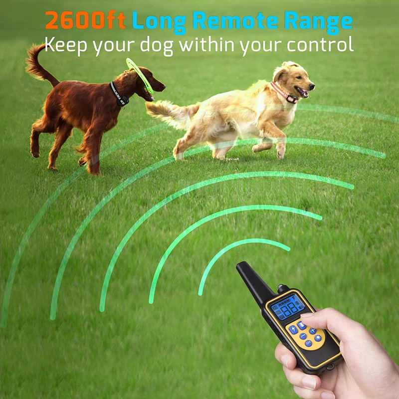 Veckle Collar de entrenamiento para perro, collar de choque recargable de 2600 pies para 2 perros, collar de choque impermeable con mando a distancia, luz LED, pitido, cargador, collar electrónico de vibración para perros grandes y medianos