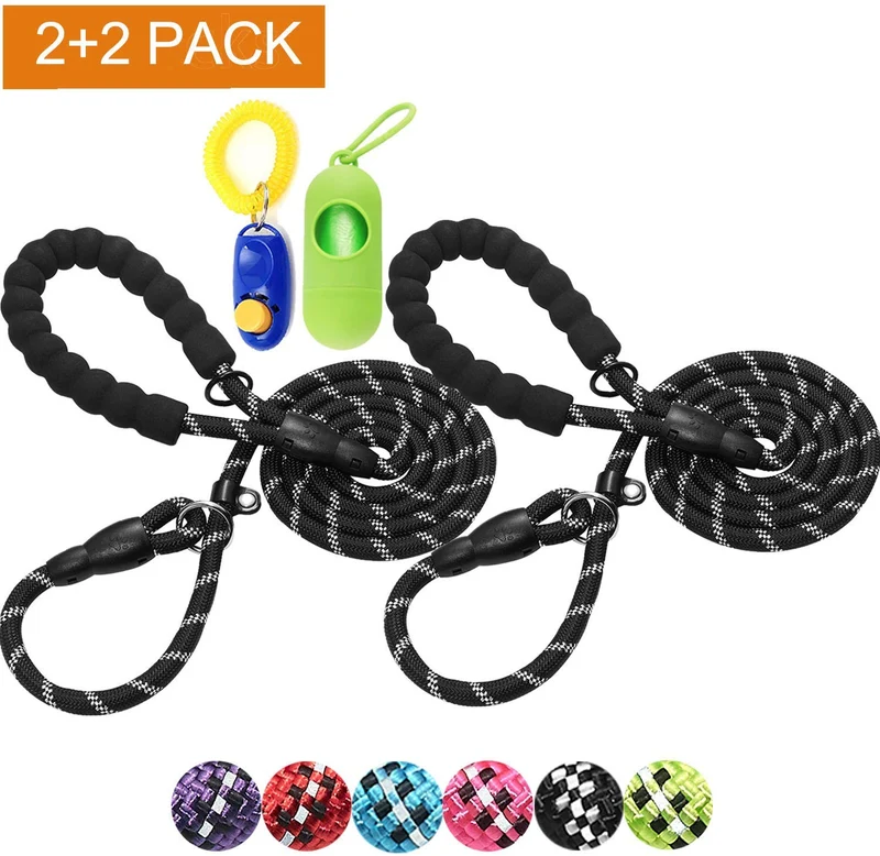Haapaw 2 paquetes de correa para perro con cómodo mango acolchado reflectante, cuerda de escalada de montaña, correas de entrenamiento para perros grandes, medianos y pequeños (6 pies)