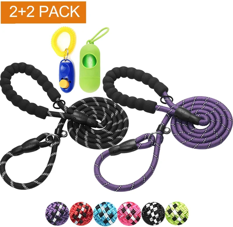 Haapaw 2 paquetes de correa para perro con cómodo mango acolchado reflectante, cuerda de escalada de montaña, correas de entrenamiento para perros grandes, medianos y pequeños (6 pies)