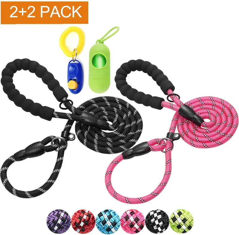 Haapaw 2 paquetes de correa para perro con cómodo mango acolchado reflectante, cuerda de escalada de montaña, correas de entrenamiento para perros grandes, medianos y pequeños (6 pies)