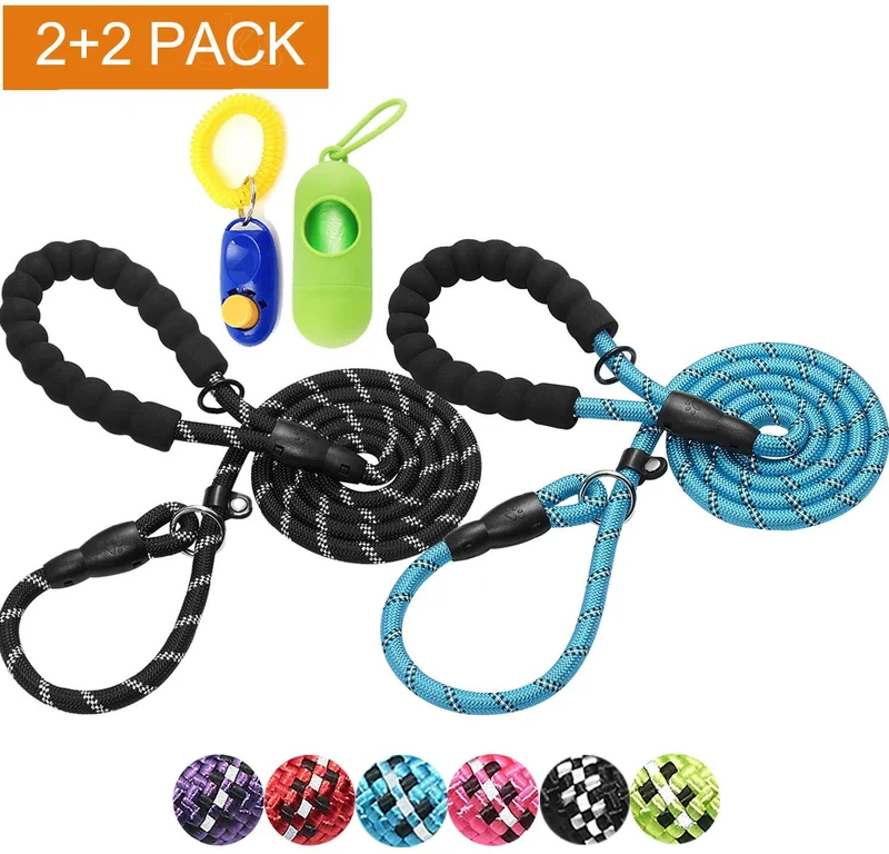 Haapaw 2 paquetes de correa para perro con cómodo mango acolchado reflectante, cuerda de escalada de montaña, correas de entrenamiento para perros grandes, medianos y pequeños (6 pies)