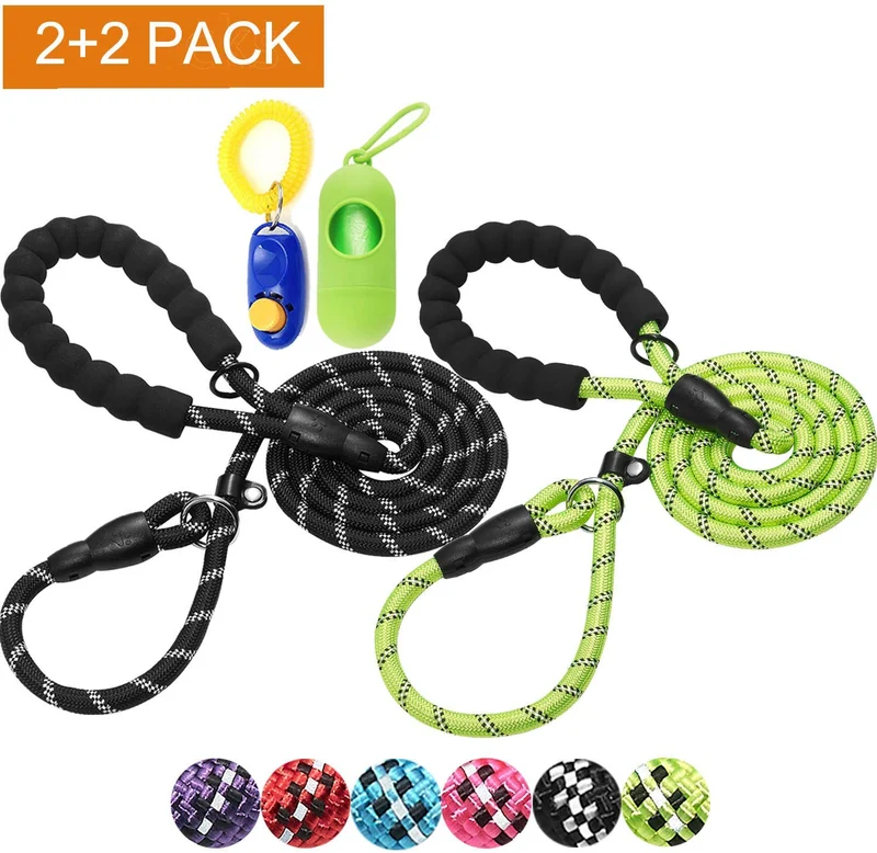 Haapaw 2 paquetes de correa para perro con cómodo mango acolchado reflectante, cuerda de escalada de montaña, correas de entrenamiento para perros grandes, medianos y pequeños (6 pies)