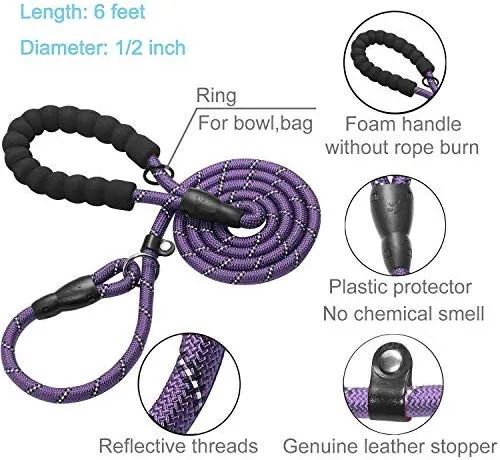 Haapaw 2 paquetes de correa para perro con cómodo mango acolchado reflectante, cuerda de escalada de montaña, correas de entrenamiento para perros grandes, medianos y pequeños (6 pies)
