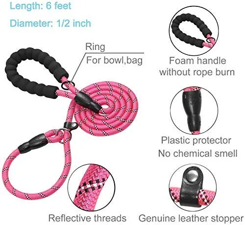 Haapaw 2 paquetes de correa para perro con cómodo mango acolchado reflectante, cuerda de escalada de montaña, correas de entrenamiento para perros grandes, medianos y pequeños (6 pies)