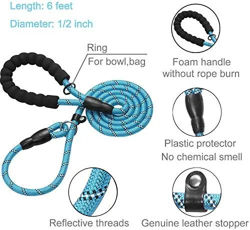 Haapaw 2 paquetes de correa para perro con cómodo mango acolchado reflectante, cuerda de escalada de montaña, correas de entrenamiento para perros grandes, medianos y pequeños (6 pies)