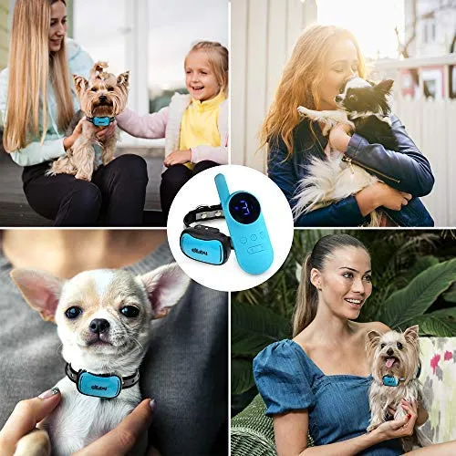 eXuby - Collar de choque pequeño para perros pequeños de 5 a 15 libras, collar más pequeño del mercado, combina sonido, vibración, choque, 9 niveles de intensidad, control remoto de bolsillo, batería de larga duración, diseño impermeable