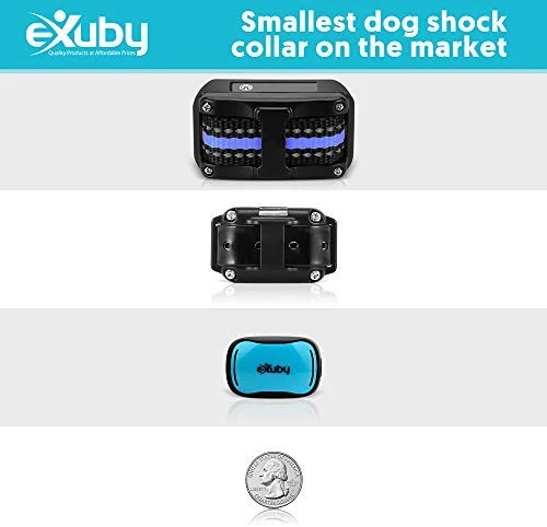 eXuby - Collar de choque pequeño para perros pequeños de 5 a 15 libras, collar más pequeño del mercado, combina sonido, vibración, choque, 9 niveles de intensidad, control remoto de bolsillo, batería de larga duración, diseño impermeable