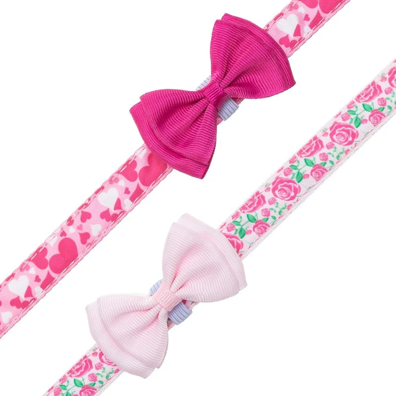 PUPTECK Collar de perro con campana para el día de San Valentín ajustable con lazo extraíble – Corazón romático y diseño de rosa, regalo dulce para perros pequeños, gatos y mascotas