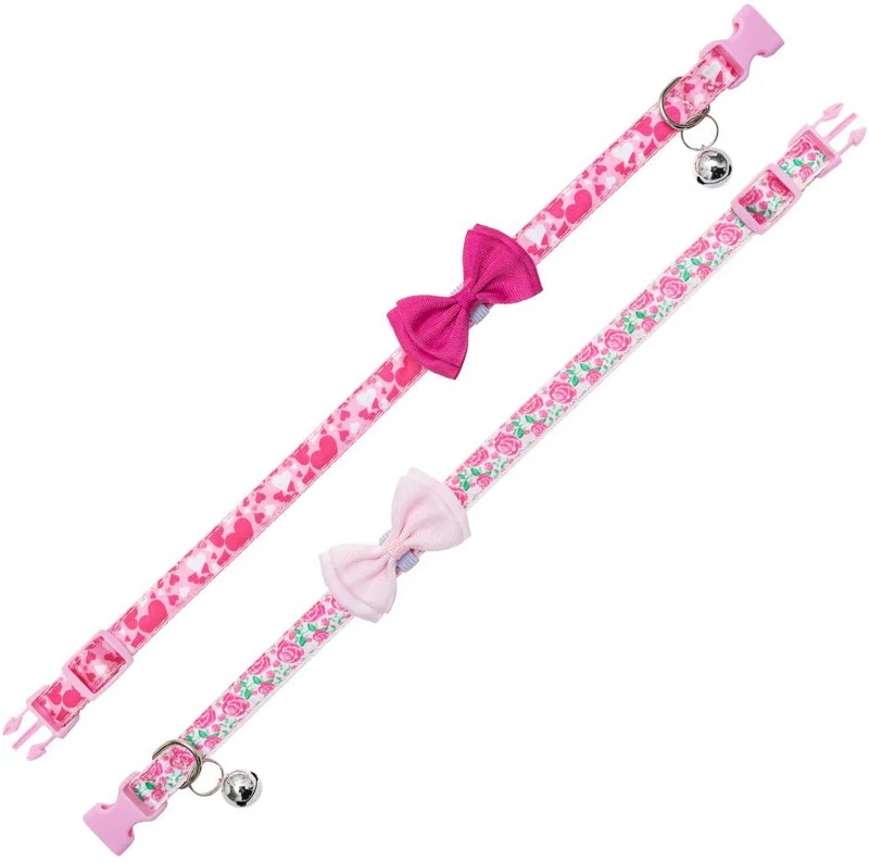 PUPTECK Collar de perro con campana para el día de San Valentín ajustable con lazo extraíble – Corazón romático y diseño de rosa, regalo dulce para perros pequeños, gatos y mascotas