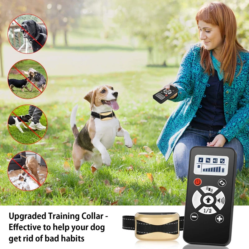 Dog Training Collar with Remote, Rechargeable Waterproof Dogs Bark Collar with 3 Training Modes and Automatic Mode, Beep, Vibration, Static, up to 2400Ft Remote Range for Small Medium Large Dogs