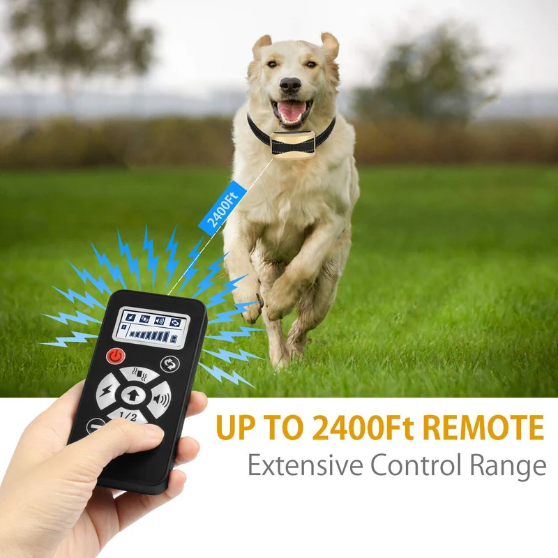 Dog Training Collar with Remote, Rechargeable Waterproof Dogs Bark Collar with 3 Training Modes and Automatic Mode, Beep, Vibration, Static, up to 2400Ft Remote Range for Small Medium Large Dogs