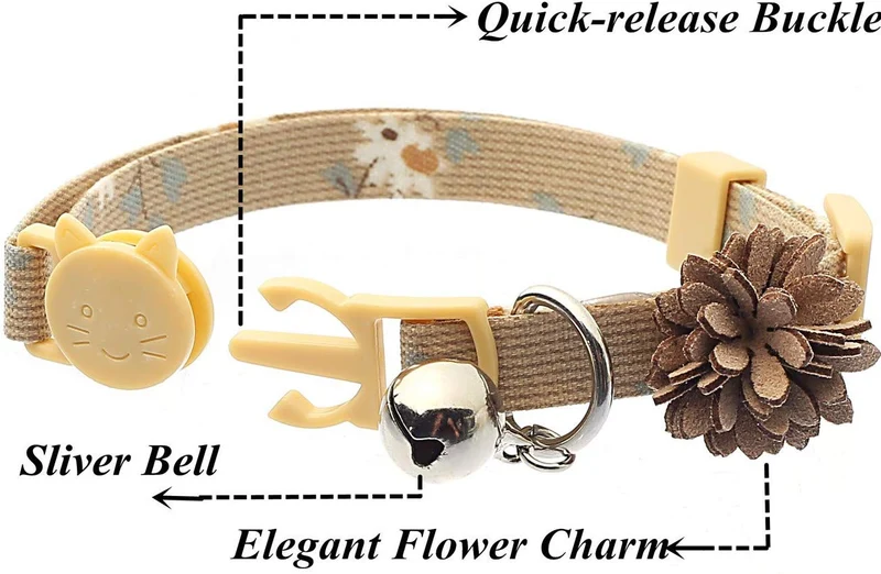 BoomBone Collar con diseño de flor de gato, 3 unidades, para perros pequeños con campana