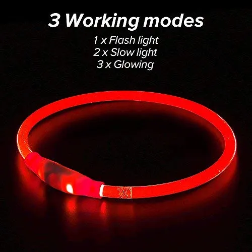 Collar de perro recargable por USB, LED, brilla en la oscuridad, collar para mascotas, resistente al agua, cortable, de TPU, para perros pequeños, medianos y grandes